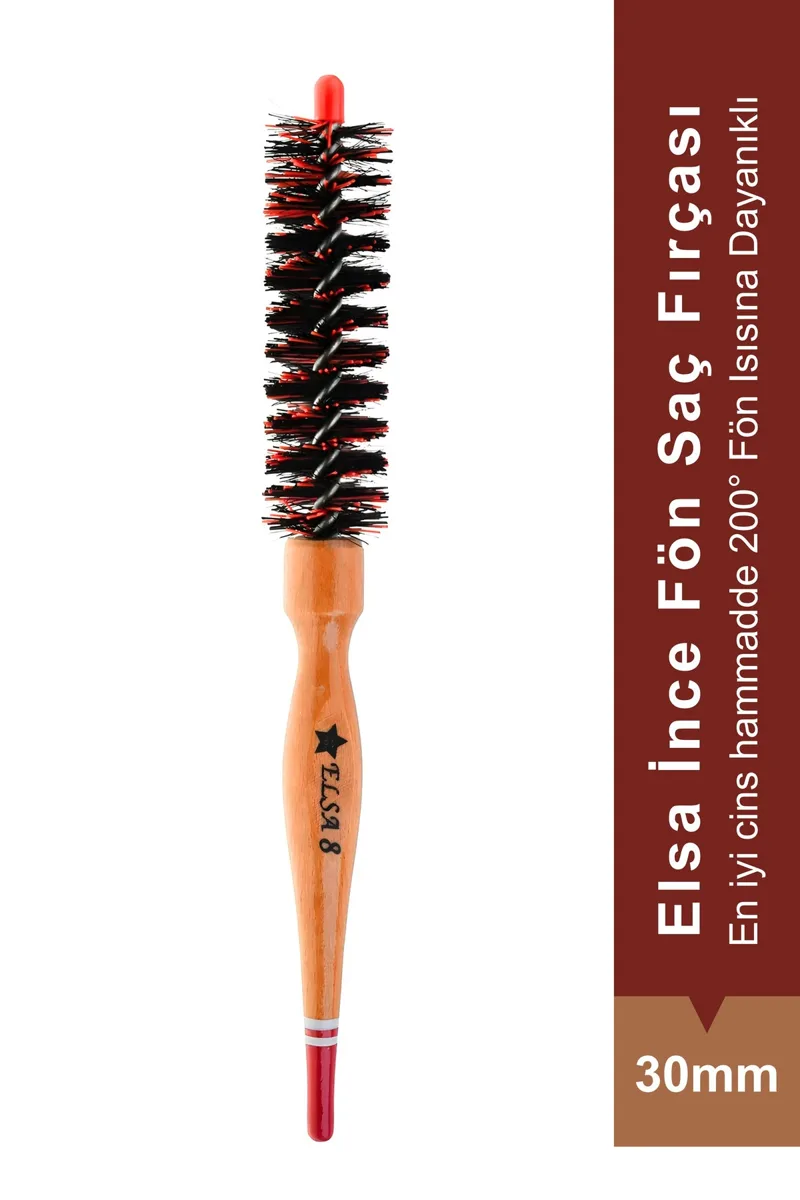 8 slim wooden handled 30 mm blow-dry brush