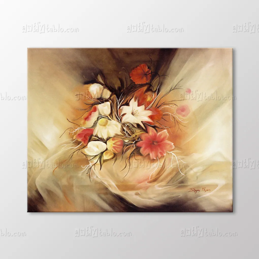 Beige mixed flower bouquet canvas wall art