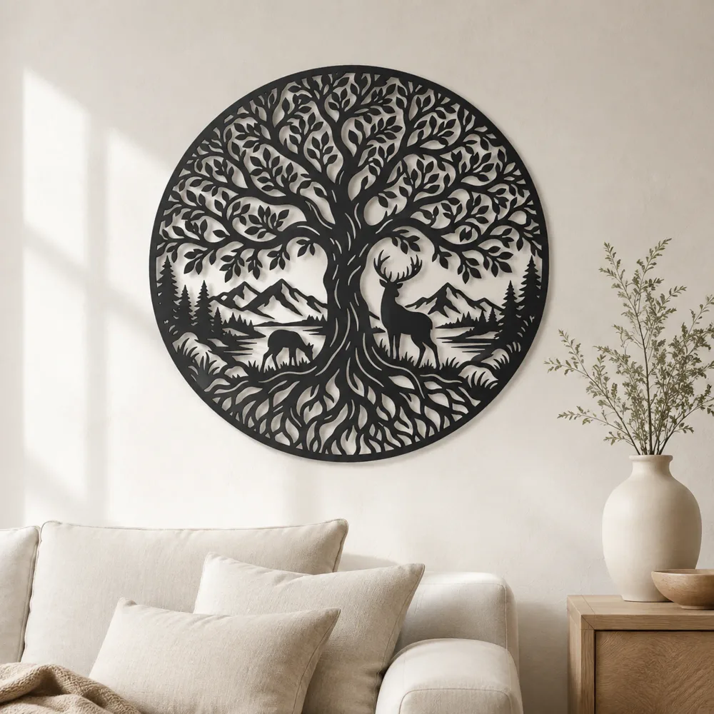 Tree with Deer Metal Wall Art