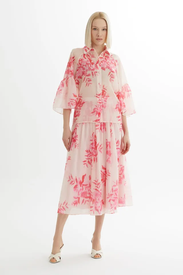 Pink Set with Patterned Shirt and Skirt