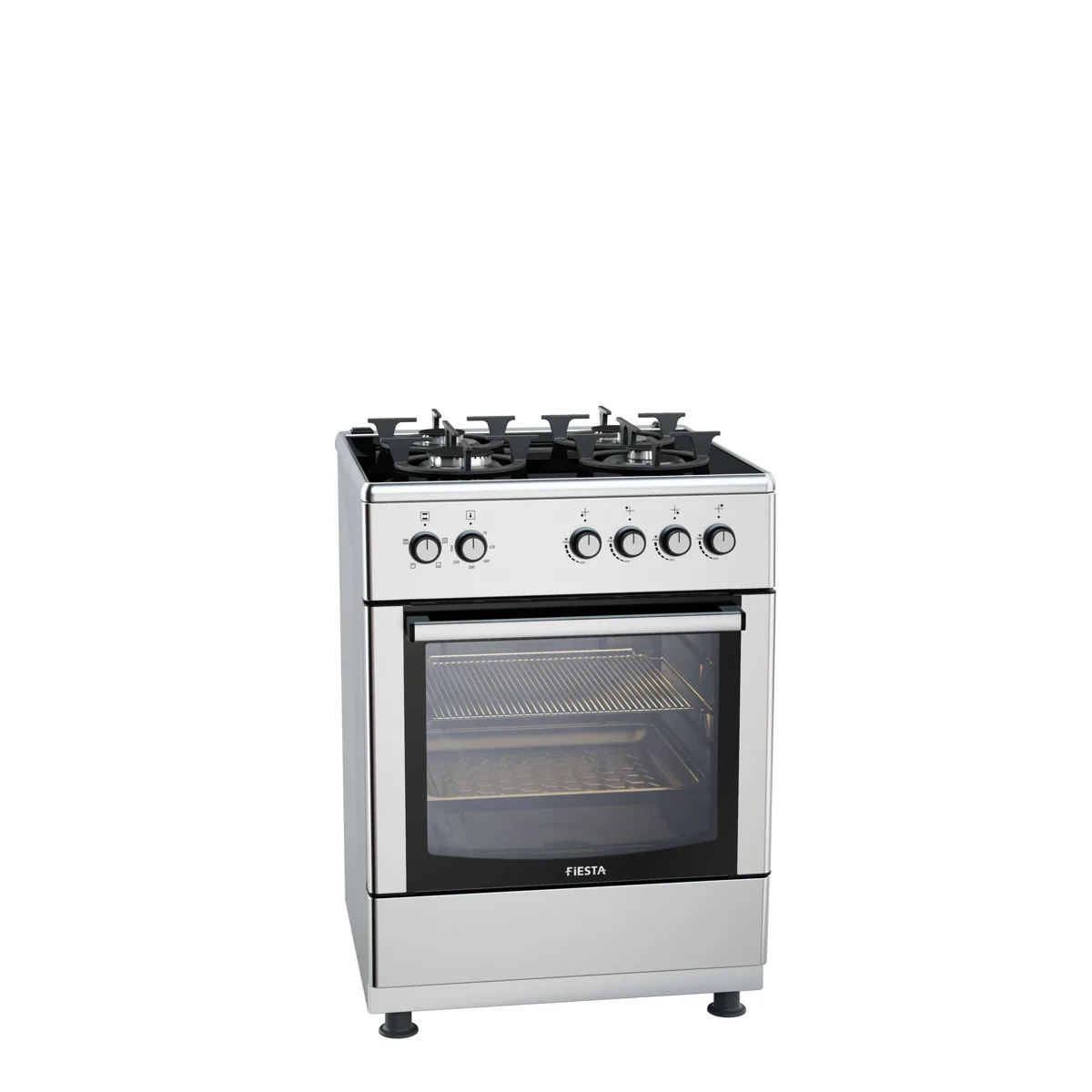 طباخ غاز قائم 60×60 بسطح زجاجي بأربع شعلات طراز FG 66G4 S