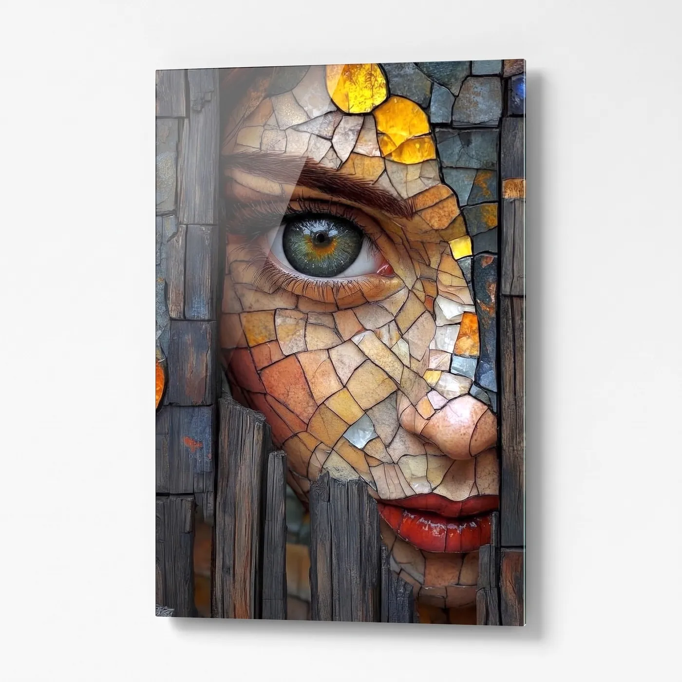 Mosaic Face Woman Eye Vertical Glass Wall Art glass wall art