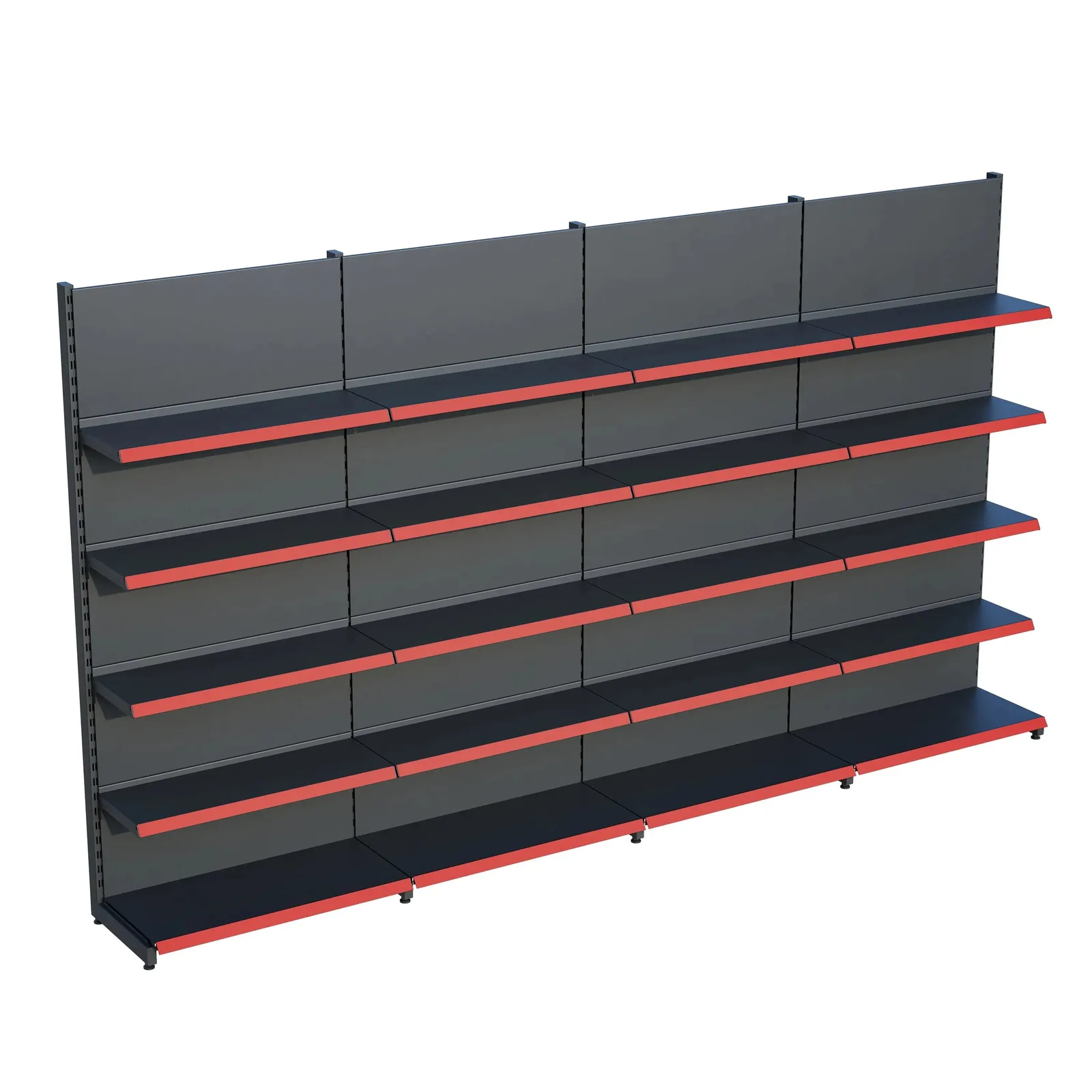 رف جداري للسوق – 5 طبقات أنثراسيت، أربع وحدات – W360 × H220 × D30/40 cm