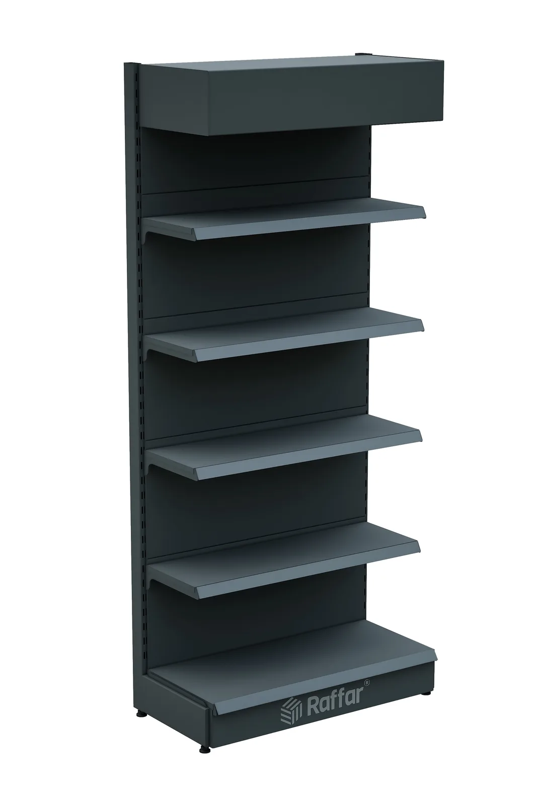 رف حائط سوبرماركت مع غطاء علوي وقاعدة – 5 طوابق أنثراسيت، وحدة واحدة – W90 × H220 × D30/40 cm