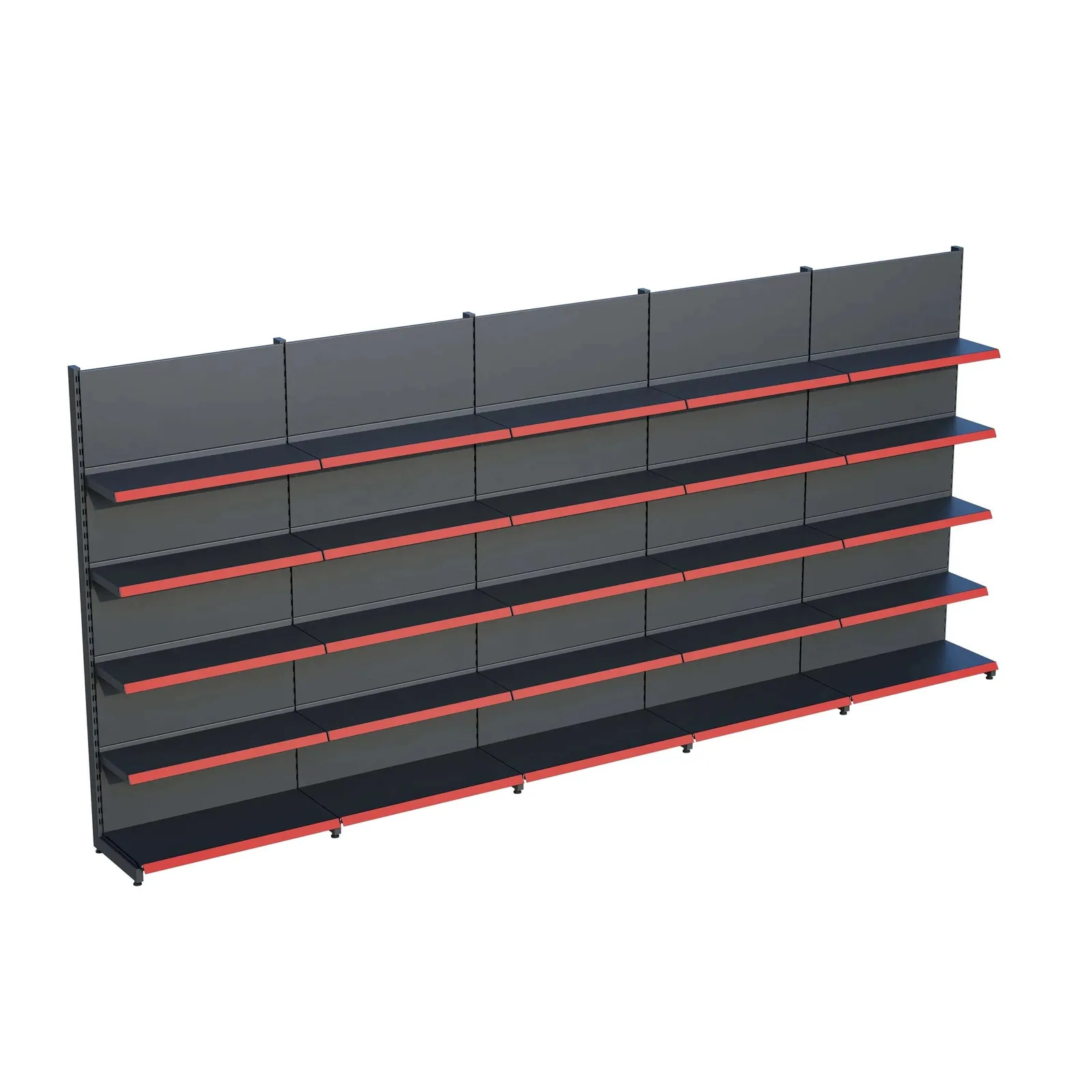 رف جداري للسوق – 5 طبقات أنثراسيت، خمس وحدات – W450 × H220 × D30/40 cm