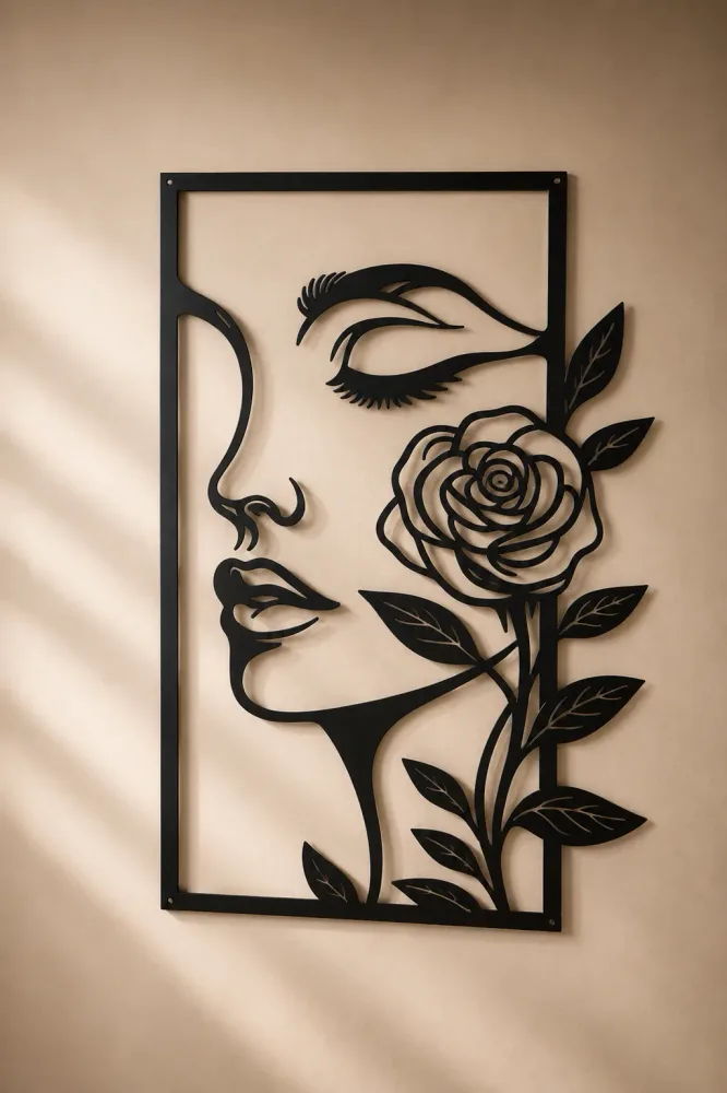 Woman Silhouette with Rose Wall Art