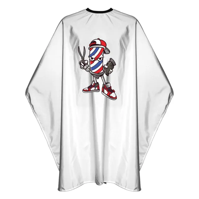 رداء قص شعر تافتا أبيض بطبعة تميمة الحلاق من أيوبي