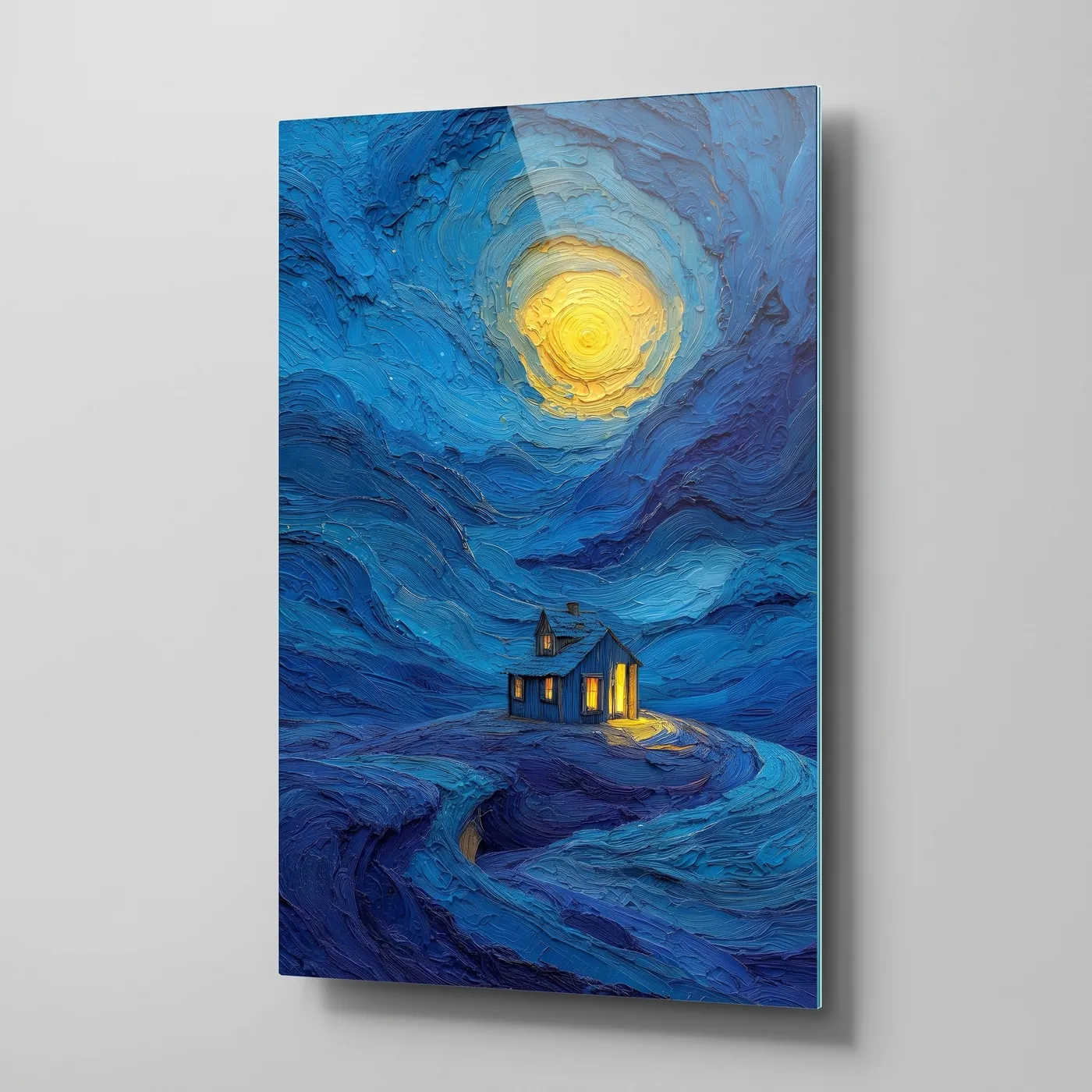 Van Gogh Esintili Girdapli Gokyuzu Dikey glass wall art