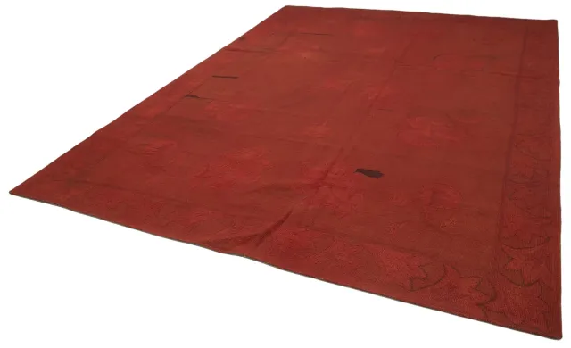Terracotta Red and Burgundy Distressed Bedroom Rug - Wool 260x352 cm