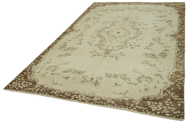 Cream Brown Distressed Medallion Living Room Rug - Wool Hand-Woven 6 m² 185x311 cm