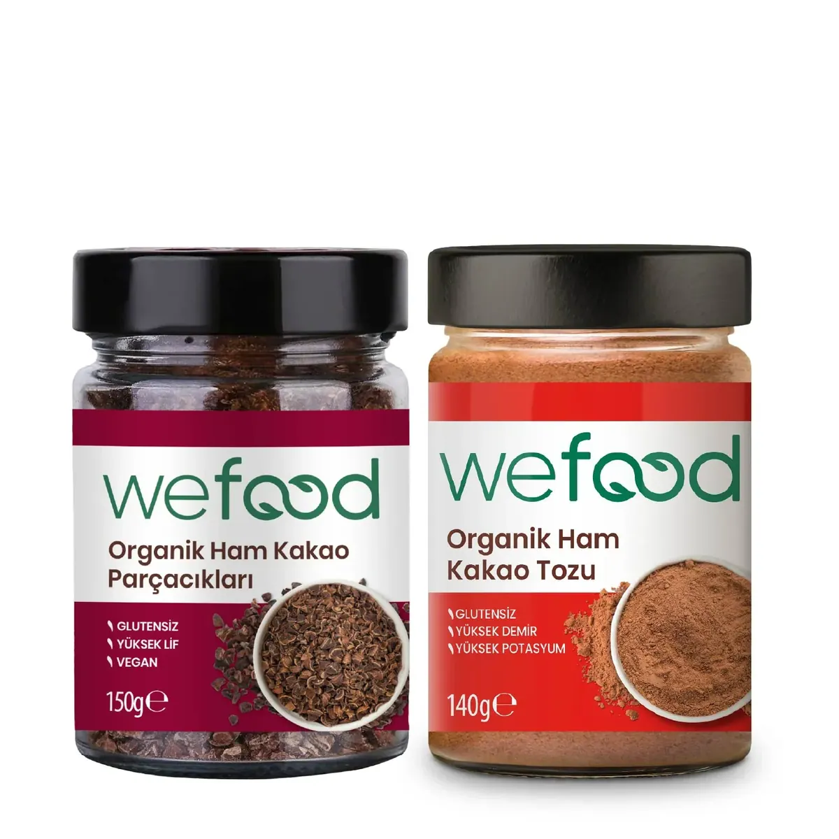 Wefood Organic Raw Cocoa Powder 140 g + Organic Raw Cacao Nibs 150 g
