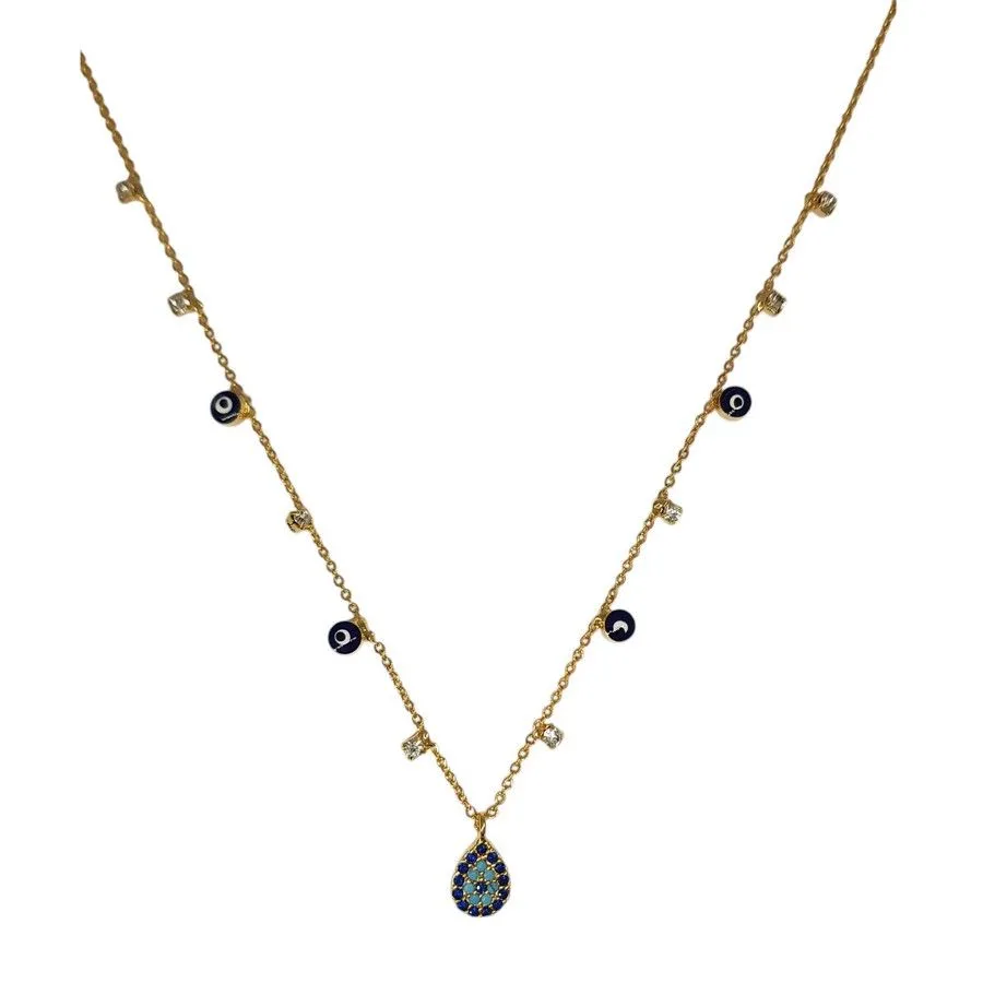 Metal Evil Eye Necklace with Hanging Charms Gold