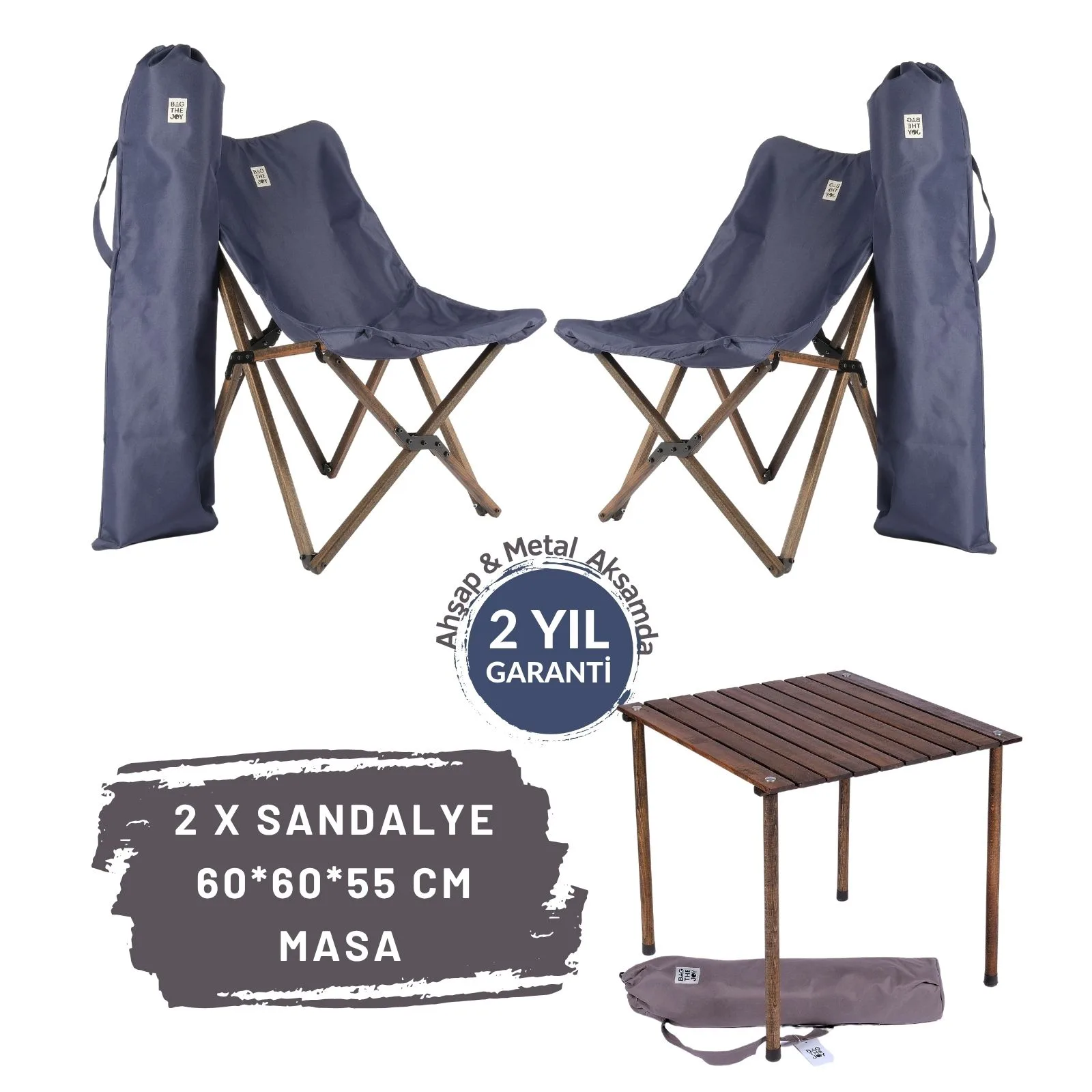 Bag The Joy 60x60x55 cm Foldable Wooden Camping Table and Chair Set