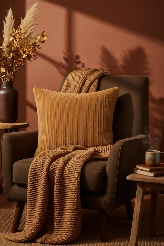 Elart Ribbed Velvet Cushion Cover 43x43 cm Yellow