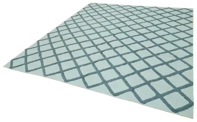 Light Blue and Dark Blue Modern Geometric Living Room Rug - Wool 246x305 cm