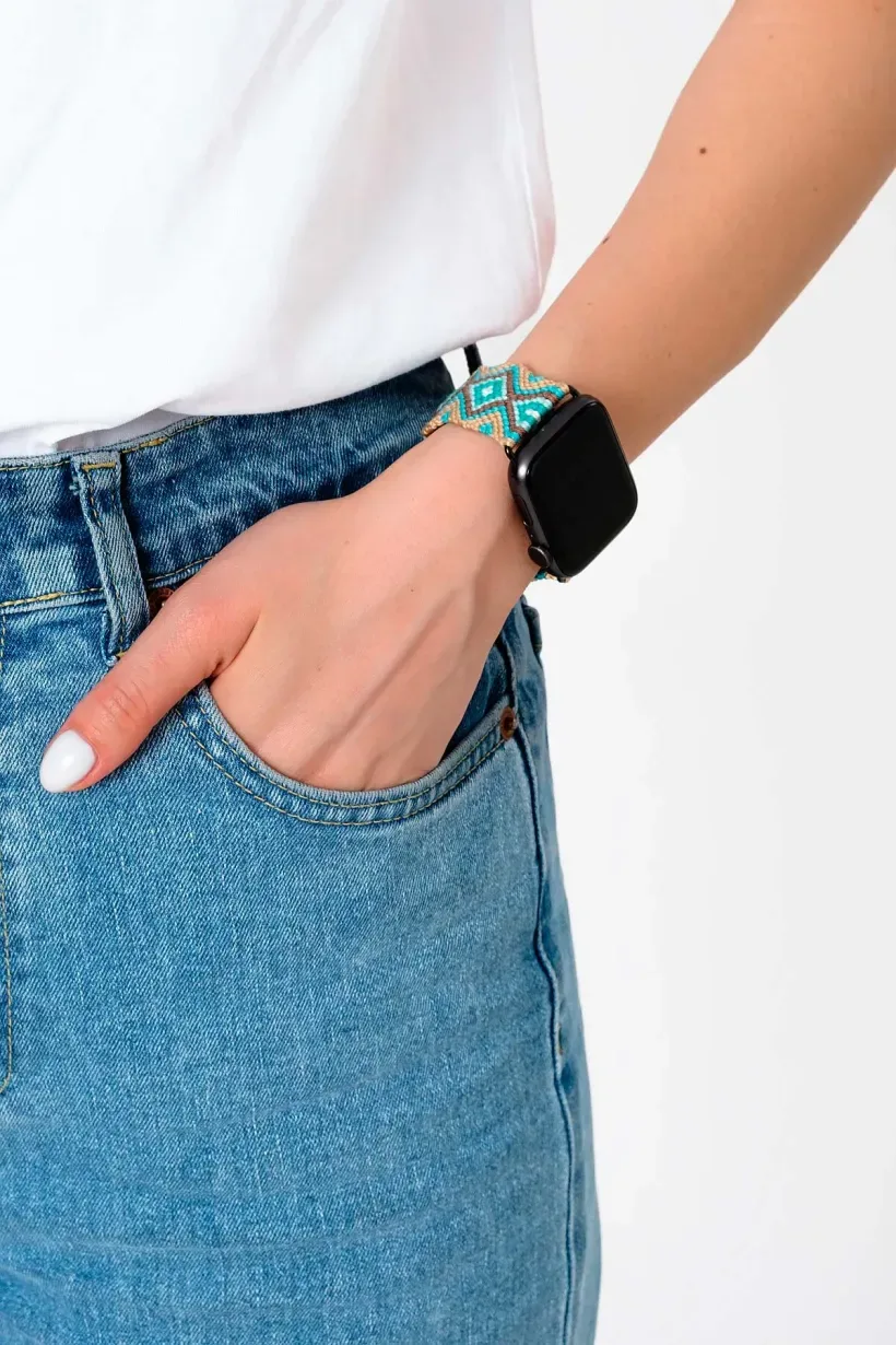 حزام Apple Watch مضفر فضي Hippi Charm 38-40-41 mm