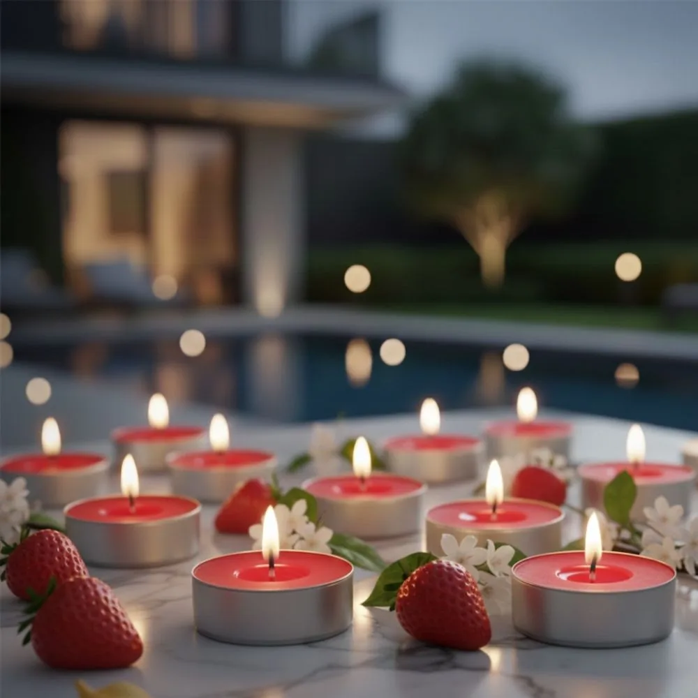 شموع Tealight حمراء برائحة الفراولة 50 قطعة