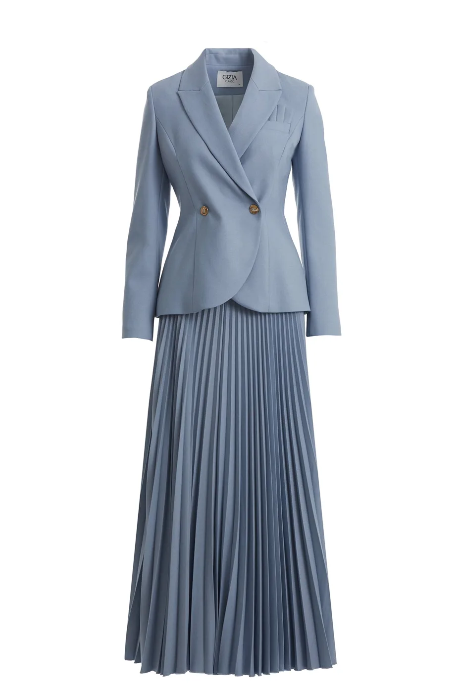 Blue Skirt Set With Pleated Handkerchief Detail