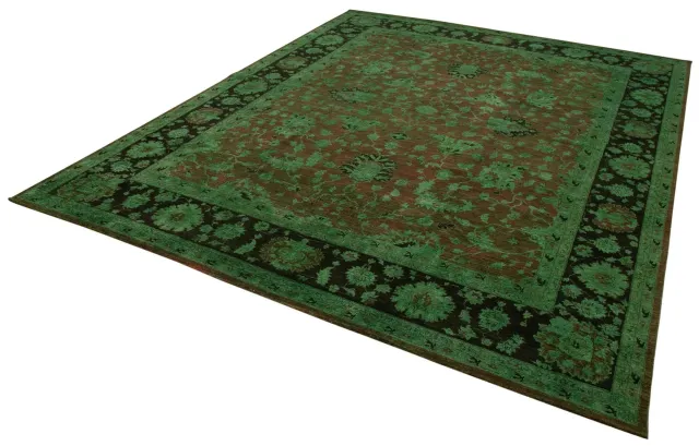 سجادة غرفة نوم قرميدي أخضر كلاسيكية - صوف منسوج يدويًا 343×442 سم