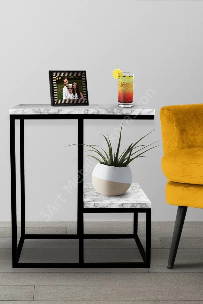 Marble Pattern Decorative Metal Side Table