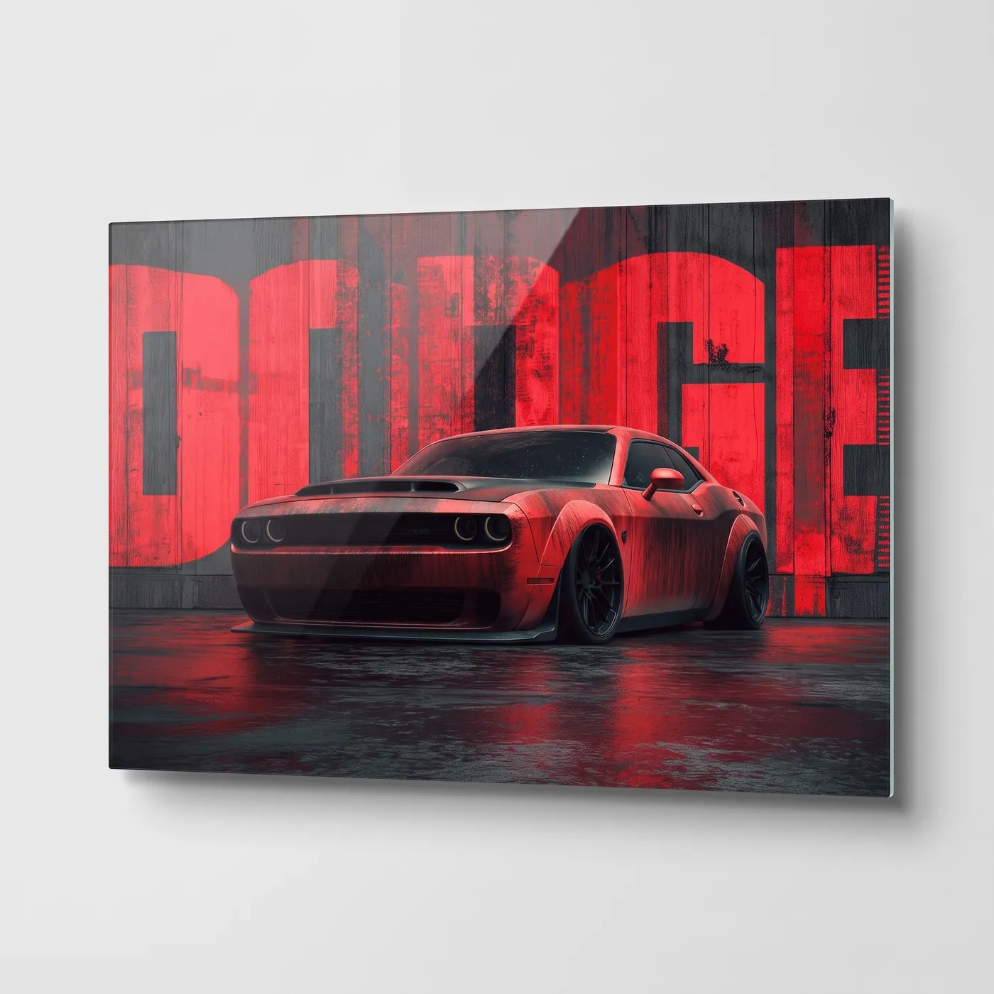 Red Sports Car Dynamic Power Horizontal Glass Wall Art glass wall art