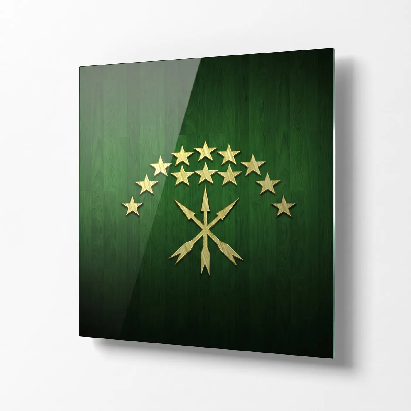 Green and gold square Adyghe flag glass wall art