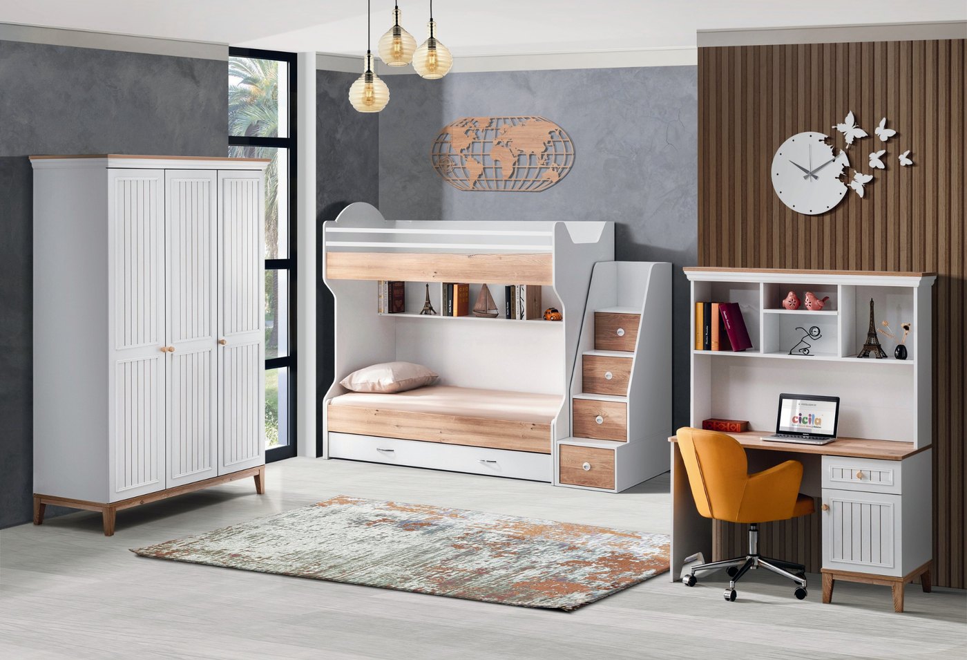 T-680 Tarz Children's Room Set with Wooden Bunk Bed