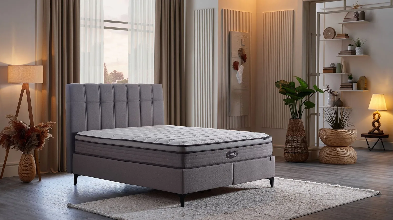 Zen Prime Bed Base, Headboard and Mattress Set - Grey