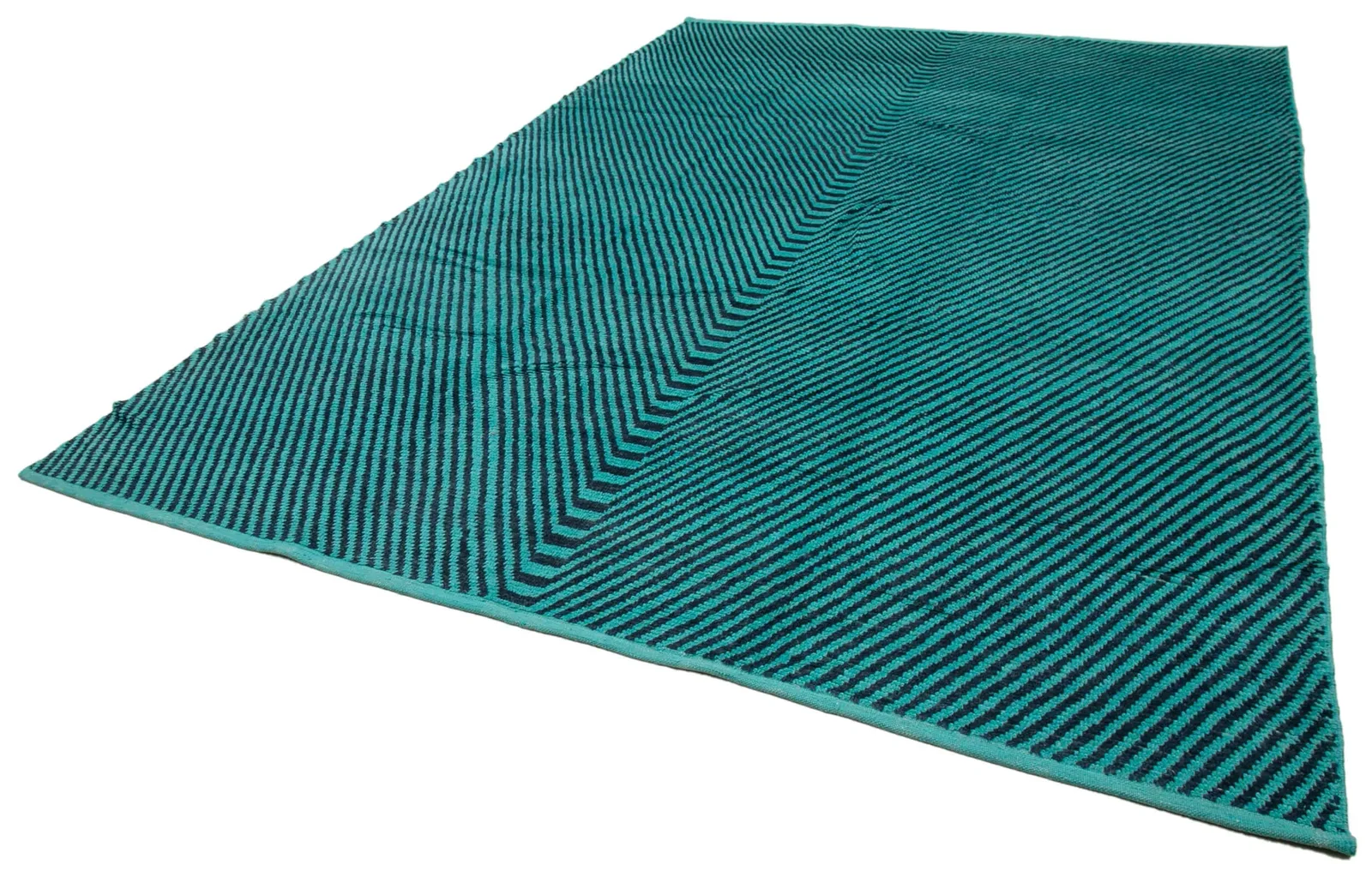 Turquoise Navy Blue Modern Geometric Living Room Rug - Wool 271x378 cm