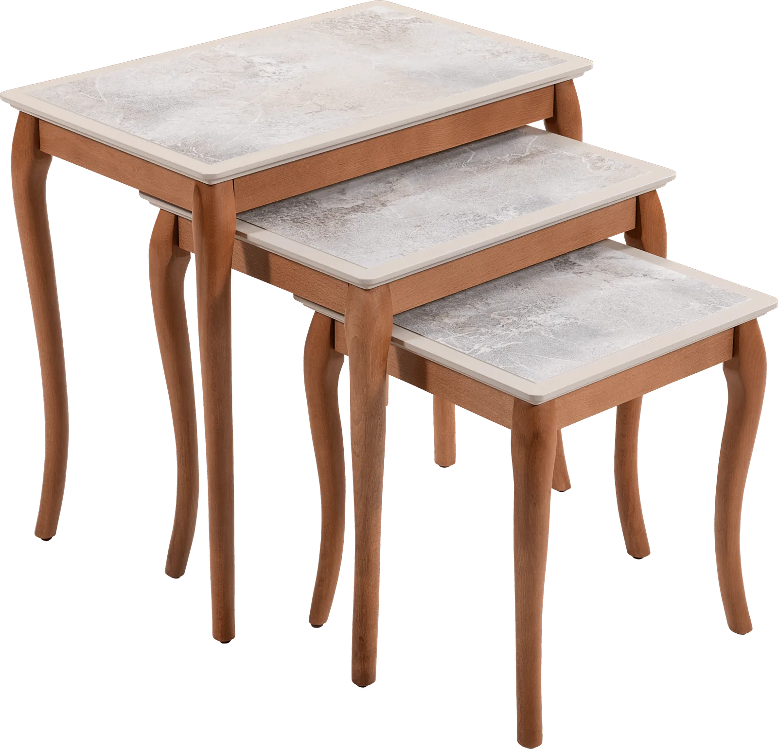 PESARO Nesting Table – Grey Marble/Walnut