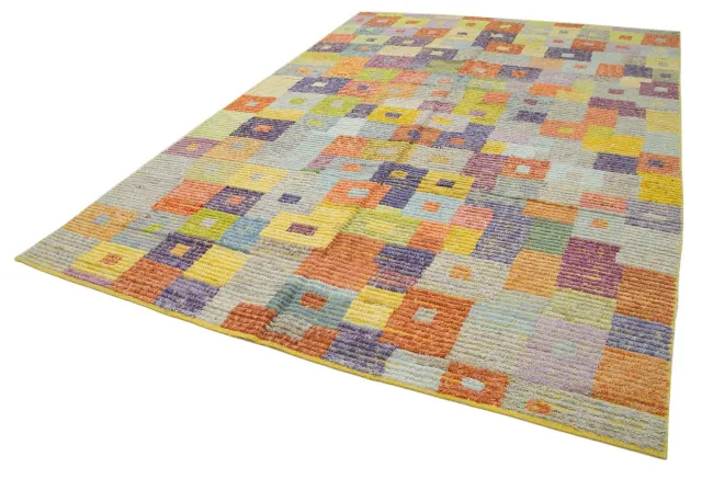 Yellow Orange Modern Geometric Living Room Rug - Hand-Woven Wool 255x395 cm