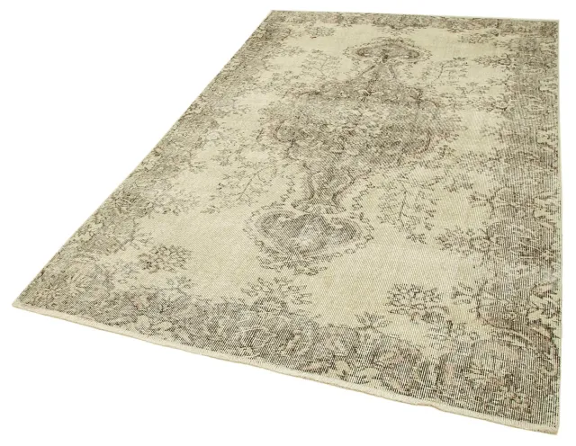 Cream Beige Distressed Bedroom Rug - Wool Hand-Woven 156x253 cm