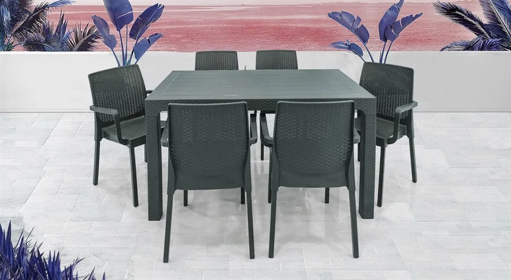 طقم طاولة حديقة بلاستيكي راتان ARIZONA 80X140 Anthracite