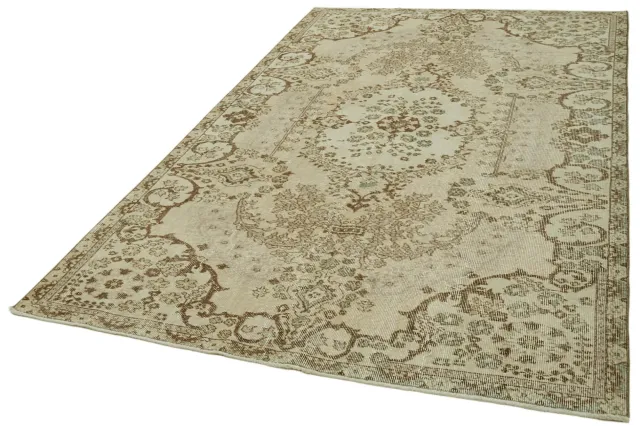 Beige Brown Distressed Living Room Rug - Wool Hand-Woven 168x268 cm