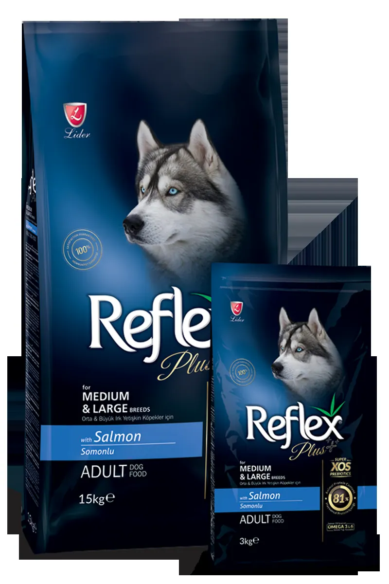 Reflex plus adult dog food with salmon for medium & large breeds