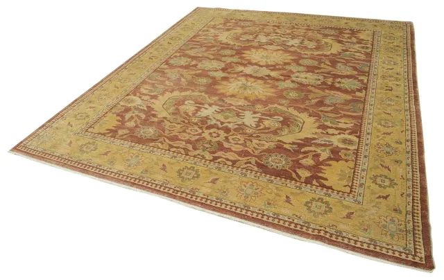 Terracotta Beige Classic Medallion Living Room Rug - Wool Hand-Woven 249x298 cm