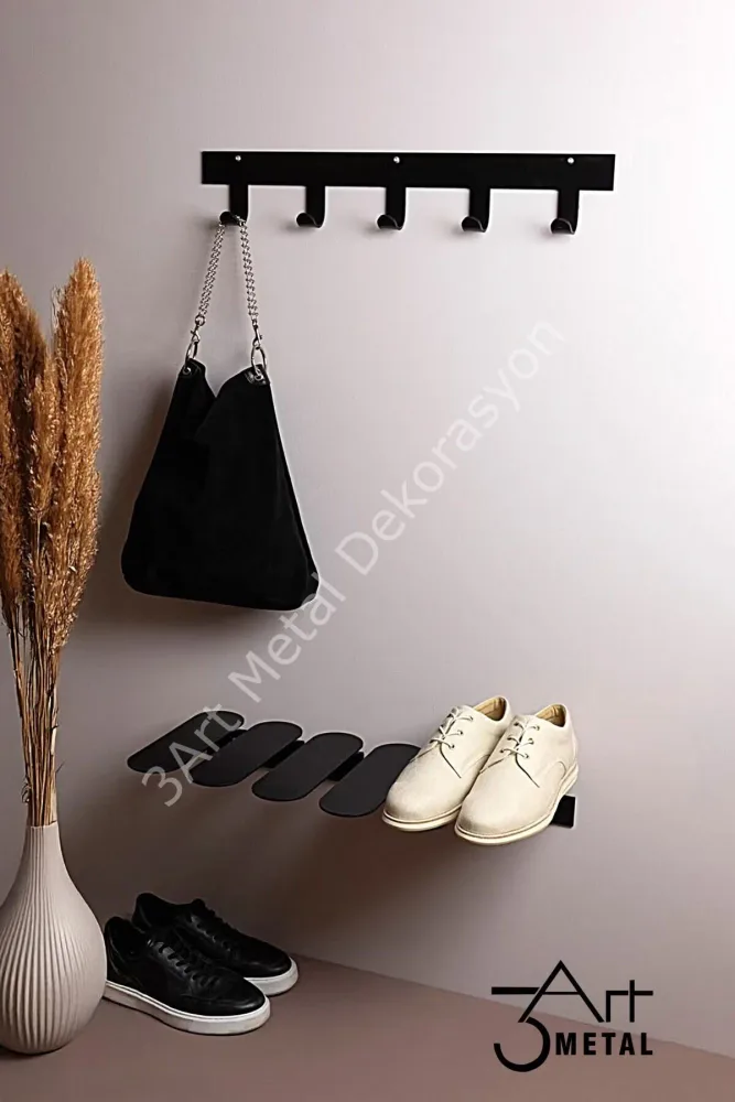 Set of 2 Metal Shoe Rack and Hanger